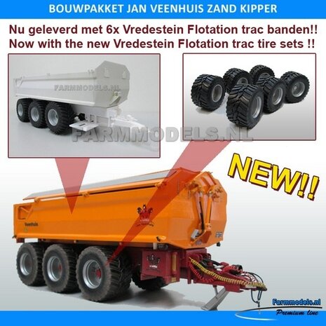 JVZK 36000 jan Veenhuis zandkipper Bouwpakket, incl. Vredestein Flotation Trac 800/45 banden + velgen + BPW doppen 1:32,   (HTD)   SUPERSALE