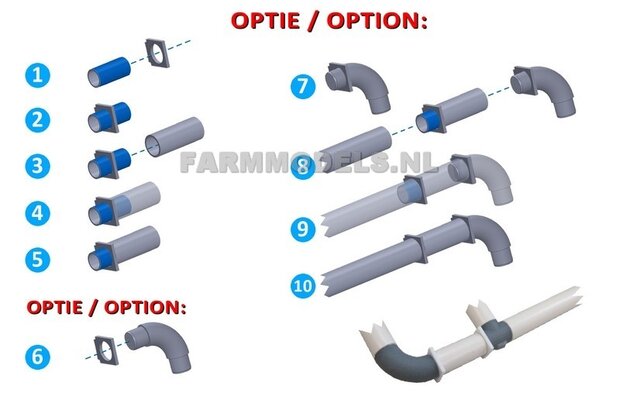 Koppelplaten set + buis / pijp &Oslash; 7 mm: 8x koppelplaten + 10 cm koppelbuis &Oslash; 6 mm + 25 cm buis / pijp &Oslash; 7 mm  1:32