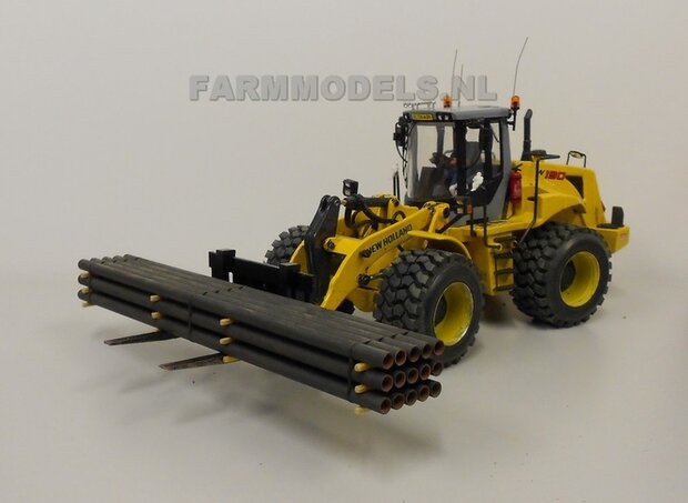 BOUWKIT: Palletvork set New Holland Shovel ROS voor o.a. snelwissel koppeling 510005 t/m 510095 &amp; Volvo VAB-STD van AT &amp; Claas Torion/ Liebherr L 556 van Wiking modellen 1:32