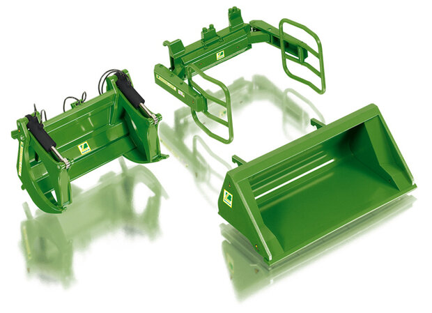 John Deere kleur Frontladerset A : Bak, Balen- en Bomenklem Bressel und Lade  1:32 Wiking WK77381   NB2B