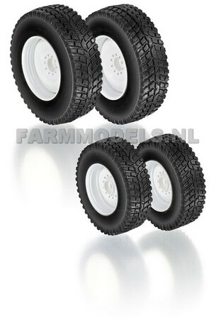 Straat/ Gazon banden WITTE VELGEN Nokia Tire set, vooras &Oslash; 50.6 mm, achteras &Oslash; 61.6 mm + eindvertragingen vooras , (o.a. geschikt voor de T4 serie Valtra), Wiking77396