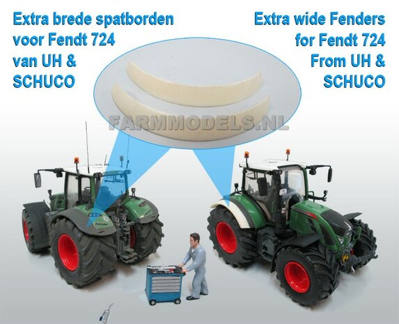 2x Extra brede spatbordverbrederset t.b.v. achteras, perfect voor de Fendt 724 van UH / Schuco, ook universeel te gebruiken 1:32                   