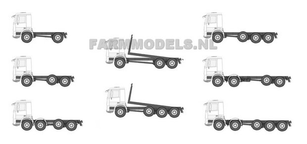 Universeel Vrachtwagen Chassis 6x4 met lift as, BOUWKIT Basis 1:32 (HTD)