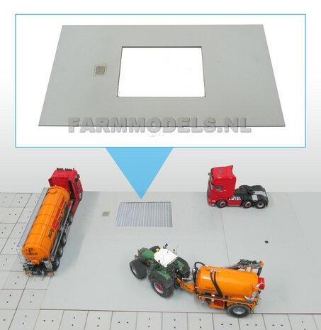 Betonplaat met vak spuitplaats uitsparing normaal, afm 25 x 50 cm, Farmmodels editie 1:32