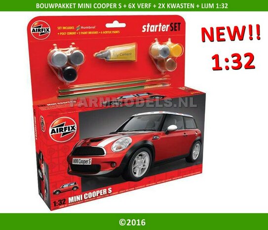 Complete Bouwset Minicooper S 1:32, geleverd incl. verf, kwasten &amp; lijm, 1:32 (AF50125)