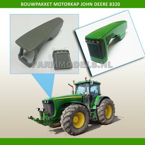 John Deere 8020 ombouwkit: Motorkap + radiateur rooster + 4 werklampen Verbouwset / BOUWKIT 1:32   01313