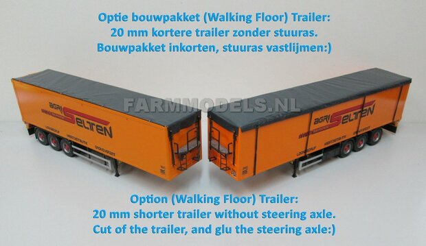 Trailer (Walking Floor) Bouwpakket Basis, incl. 6x SuperSingle banden + velgen + BPW eind doppen + stuuras 1:32 (HTD) 