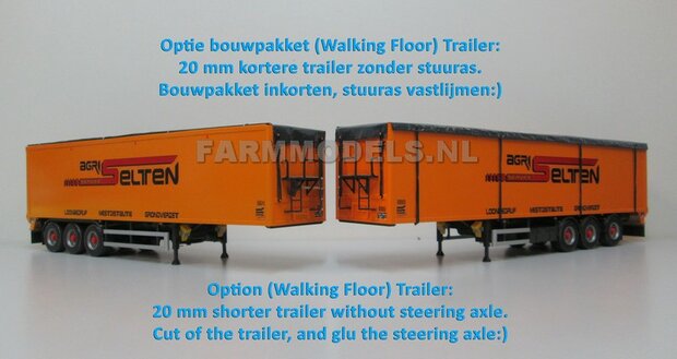 Trailer (Walking Floor) Bouwpakket Basis, lang en kort, gestuurd en niet gestuurd opties 1:32