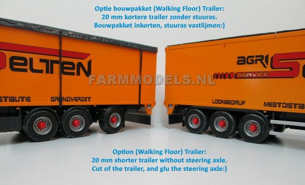 Trailer (Walking Floor) Bouwpakket Basis, lang en kort, gestuurd en niet gestuurd opties 1:32