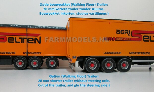 Trailer (Walking Floor) Bouwpakket Basis, lang en kort, gestuurd en niet gestuurd opties 1:32