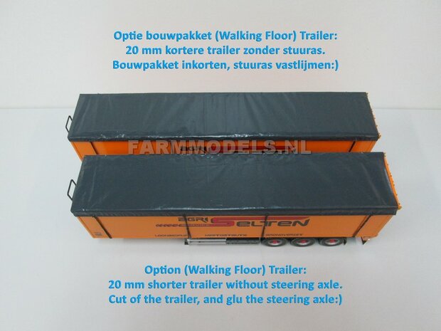 Trailer (Walking Floor) Bouwpakket Basis, lang en kort, gestuurd en niet gestuurd opties 1:32