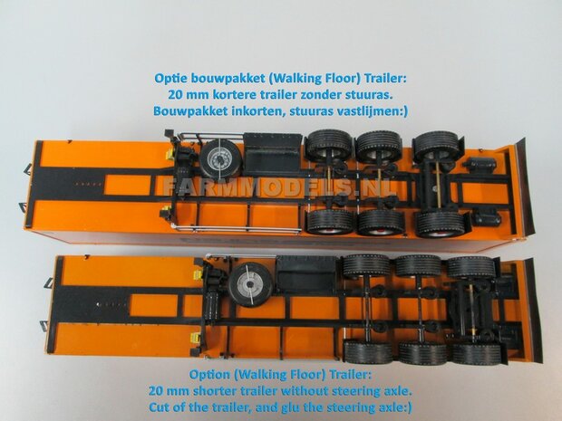 Trailer (Walking Floor) Bouwpakket Basis, lang en kort, gestuurd en niet gestuurd opties 1:32