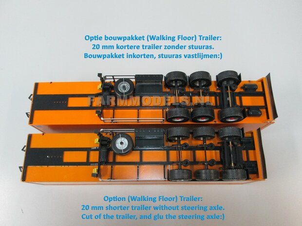 Trailer (Walking Floor) Bouwpakket Basis, lang en kort, gestuurd en niet gestuurd opties 1:32