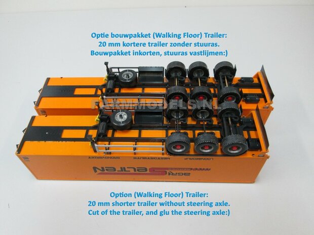 Trailer (Walking Floor) Bouwpakket Basis, lang en kort, gestuurd en niet gestuurd opties 1:32