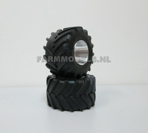 2x Michelin MEGA-Xbib 1050/50 R32 banden &Oslash; 58.5 mm + Aluminium Velgen  asgat &Oslash; 3 mm  1:32                  