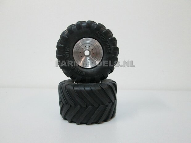2x Aluminium Velgen + Michelin MEGA-Xbib band (Ropa klein) &Oslash; 53.1 mm , geschikt voor de ROS (stuur) assen 1:32                 