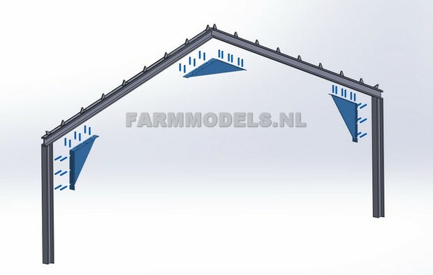 Spant constructie verbinding-stukken 1 spant compleet t.b.v. (bewaar-) loods / stal, bouwkit 1:32  