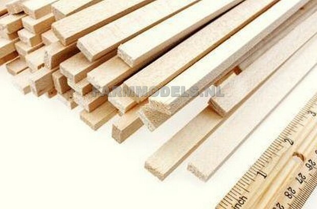 3X7 VUREN LAT 4x Houten lat VUREN, afmeting 3mm x 7 mm x 1000 mm (4 stuks) 