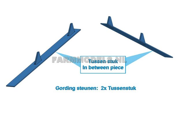 Gording (verdeel) steunen, 2x Tussenstuk t.b.v. (bewaar-) loods / stal, bouwkit 1:32   