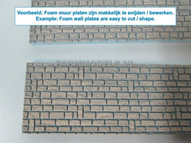 2x FOAM relie&euml;f muurdelen, 370 x 125 x +-6 mm, wit grijs-t.b.v. (bewaar-) loods / stal, 1:32 (170861)           