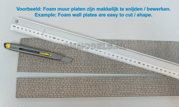 2x FOAM relie&euml;f platenmuurdelen, 370 x 125 x +-6 mm, Licht Bruin / Kaki - t.b.v. (bewaar-) loods / stal, 1:32 (170804)                   