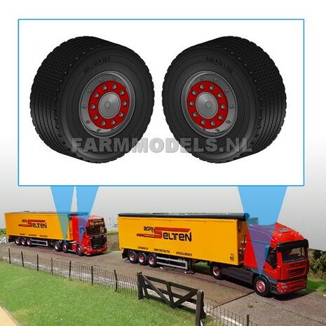 2x Ombouw / Inleg-deel + Center Ring t.b.v. Super Single / Smalle Truck banden (=velg kom+ring) NU BLANK GELEVERD, &Oslash; 17.3 x 5 mm, 1:32                               