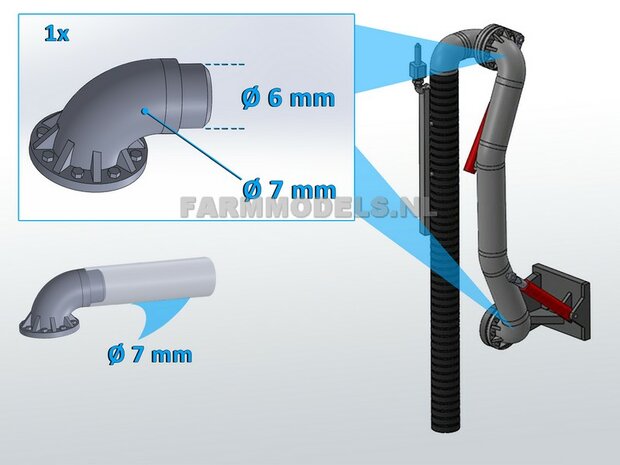 90 graden Bocht met Flensplaat t.b.v. buis &Oslash; 7 mm of Zuigarm set  1:32