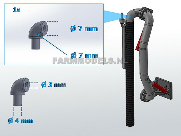 90 graden Bocht &Oslash; 7mm met &Oslash; 3mm gat t.b.v. montage of Zuigarm set  1:32