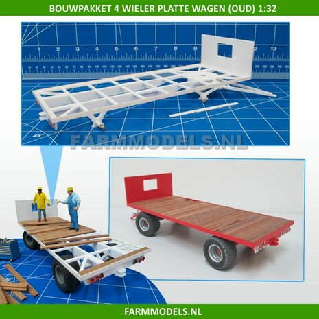 Bouwkit platte wagen 2- asser &quot;Oud&quot; incl. detail verlichting, geleverd zonder banden 1:32 (HTD) 