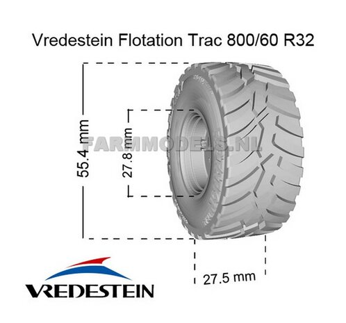 Vredestein Flotation Trac 800/60 R32, &Oslash; 54.5 x 27 mm banden + velgen (op ROS assen 93- 97 mm breed)  SUPERSALE