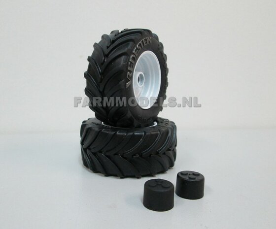 Vredestein Traxion 710/60 R34 (vooras) banden, Vredestein licht grijs + Die Cast velgen (NH) Wit + eindvertraging &Oslash; 52.3 mm 1:32 Universele set 