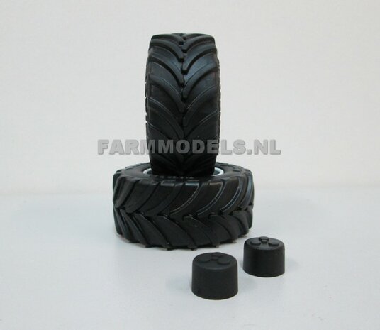 Vredestein Traxion 710/60 R34 (vooras) banden, Vredestein licht grijs + Die Cast velgen (NH) Wit + eindvertraging &Oslash; 52.3 mm 1:32 Universele set 