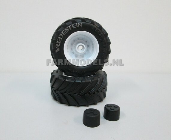 Vredestein Traxion 710/60 R34 (vooras) banden, Vredestein licht grijs + Die Cast velgen (NH) Wit + eindvertraging &Oslash; 52.3 mm 1:32 Universele set 