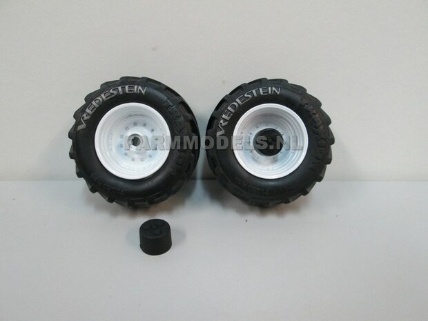 Vredestein Traxion 710/60 R34 (vooras) banden, Vredestein licht grijs + Die Cast velgen (NH) Wit + eindvertraging &Oslash; 52.3 mm 1:32 Universele set 