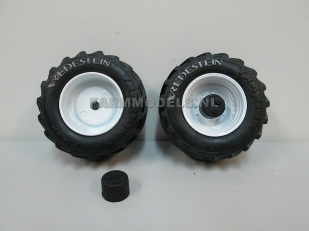 Vredestein Traxion 710/60 R34 (vooras) banden, Vredestein licht grijs + Die Cast velgen (NH) Wit + eindvertraging &Oslash; 52.3 mm 1:32 Universele set 