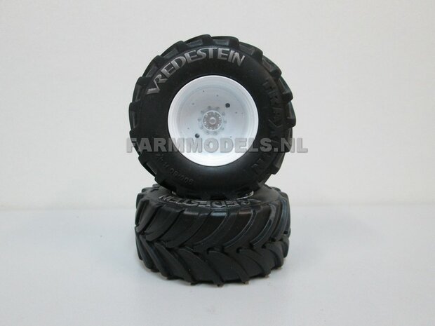 Vredestein Traxion 900/60 R42 (achteras) banden, Vredestein licht grijs + (NH) Wit Diecast velgen + &Oslash; 68.2 mm , 1:32 Universele set