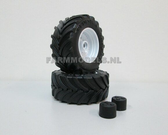 Vredestein Traxion 710/60 R34 (vooras) banden &Oslash; 52.3 mm + Die Cast velgen (NH) Wit + eindvertraging, 1:32 Universele set 