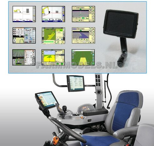 Display met steun, zwart kunststof, t.b.v. GPS / Autopilot / Trimble, nu geleverd met 9x schermafbeeldingen Pr&eacute;-Cut decals 1:32 