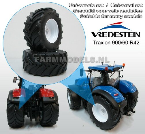 Vredestein Traxion 900/60 R42 (achteras) banden &Oslash; 68.2 mm + (NH) Wit Diecast velgen, 1:32 Universele set