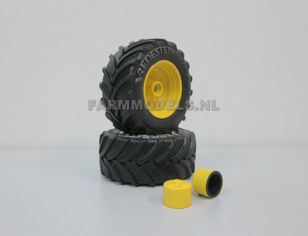 Vredestein Traxion 710/60 R34 (vooras) banden + Vredestein licht Grijs + Die Cast velgen JD Geel + eindvertraging &Oslash; 52.3 mm , 1:32 Universele set                             