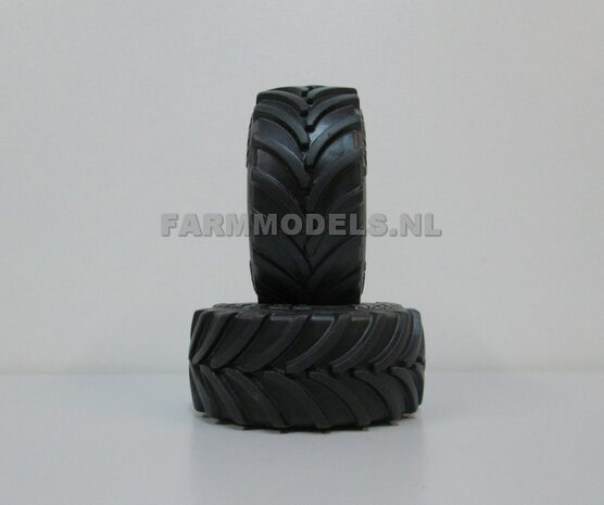 &Oslash; 68.2 x 31.3 mm: 2x Vredestein Traxion 900/60 R42 (achteras) banden + Vredestein opdruk licht grijs + JD Geel Diecast velgen 1:32 Universele set              