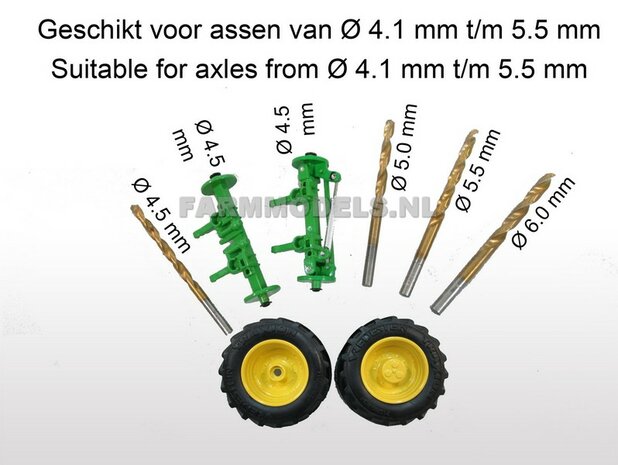 Vredestein Traxion 710/60 R34 (vooras) banden + Vredestein licht Grijs + Die Cast velgen JD Geel + eindvertraging &Oslash; 52.3 mm , 1:32 Universele set                             