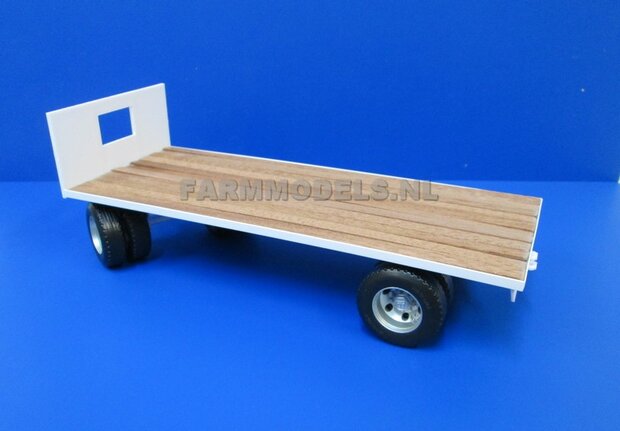 Bouwkit platte wagen 2- asser &quot;Oud&quot; + dubbellucht banden + houten bodemlatten + detail verlichting 1:32 (HTD)