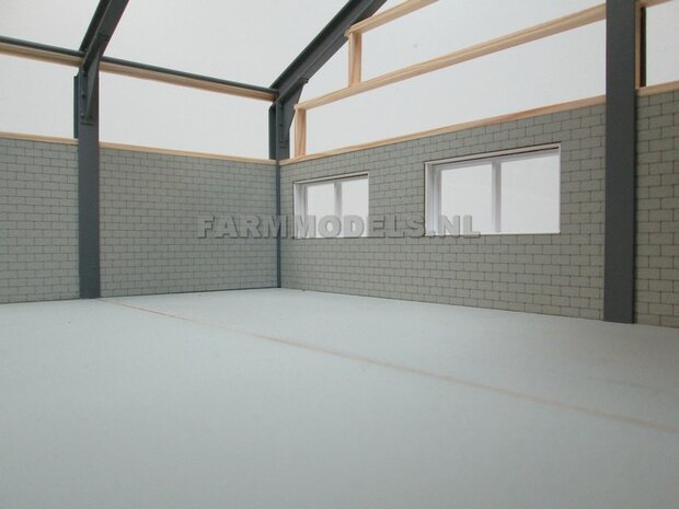 1x muurdeel Kalkzandsteen Beton grijs mat, 250 x 80 x 3 mm, Hout in Betonkleur - t.b.v. (bewaar-) loods / stal / kantoor / huis, 1:32               