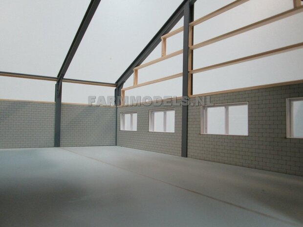 1x muurdeel Blank + 2x raamuitsparing - 250 x 80 x 3 mm, kaal hout - t.b.v. (bewaar-) loods / stal / kantoor / huis, 1:32               