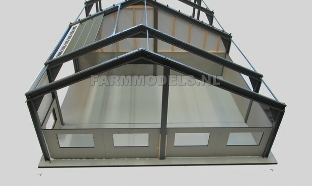 1x muurdeel Blank + 2x raamuitsparing - 250 x 80 x 3 mm, kaal hout - t.b.v. (bewaar-) loods / stal / kantoor / huis, 1:32               