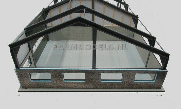 1x muurdeel Blank + 2x raamuitsparing - 250 x 80 x 3 mm, kaal hout - t.b.v. (bewaar-) loods / stal / kantoor / huis, 1:32