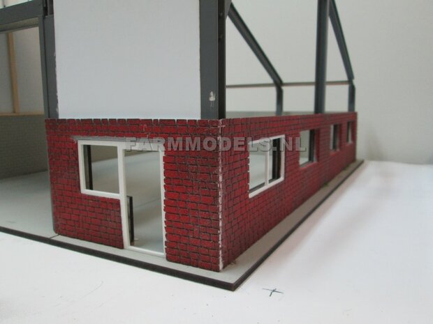 1x muurdeel Blank + 2x raamuitsparing - 250 x 80 x 3 mm, kaal hout - t.b.v. (bewaar-) loods / stal / kantoor / huis, 1:32               