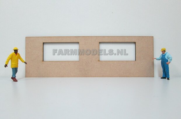 1x muurdeel Blank + 2x raamuitsparing - 250 x 80 x 3 mm, kaal hout - t.b.v. (bewaar-) loods / stal / kantoor / huis, 1:32