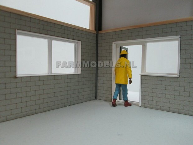 1x muurdeel Blank + 1x raam- + 1x Raam / Deur uitsparing- 250 x 80 x 3 mm, kaal hout - t.b.v. (bewaar-) loods / stal / kantoor / huis, 1:32